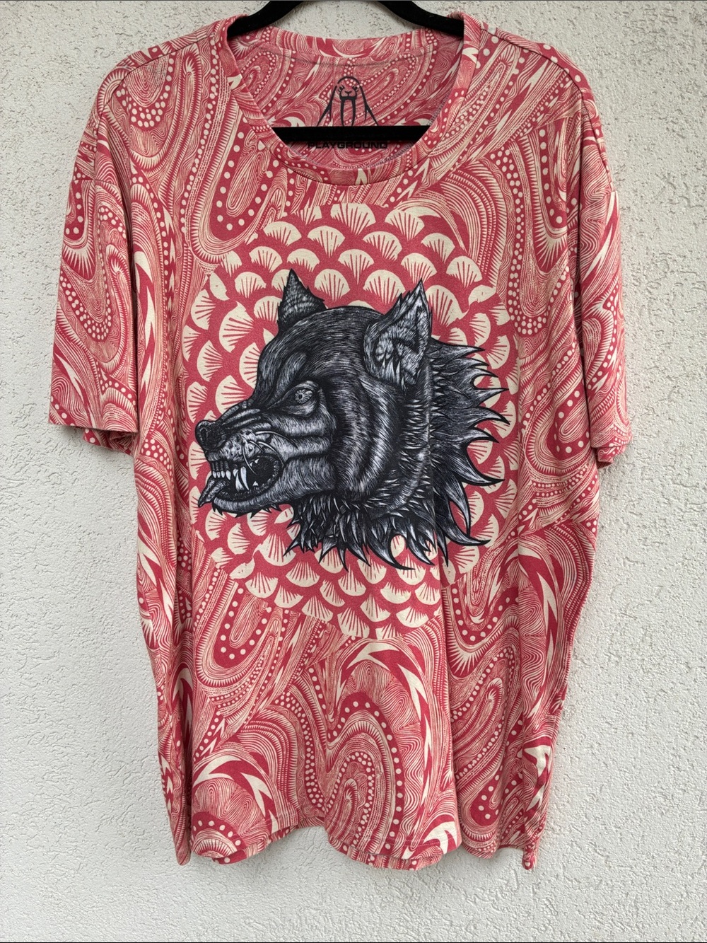 Upper Playground x Dennis McNett allover print w/ HATI Wolf  Tee **discoloration